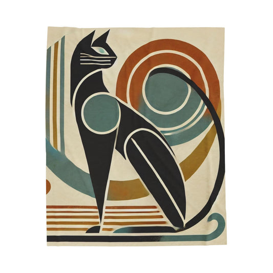 Velveteen Blanket, Cat Mid-Century Modern Vibe, Vintage Charm, Cozy Cat Lover Throw, Home Decor Accent, Unique Gift Idea for Animal Lovers,