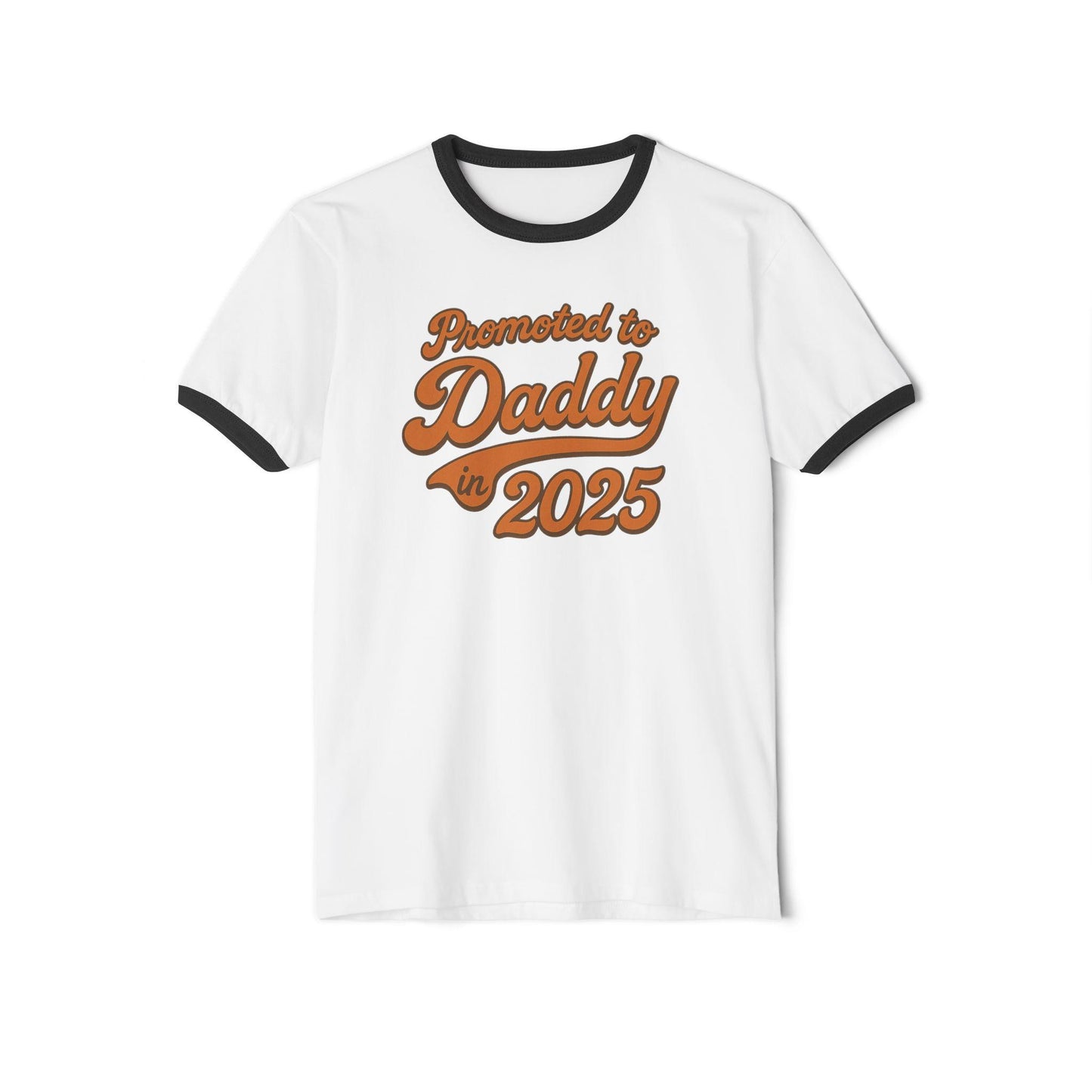 Customizable 'Promoted to Daddy 2025' Ringer T-Shirt, Father's Day Gift, New Dad Announcement Tee, Gender Reveal Shirt, Unisex Cotton Top