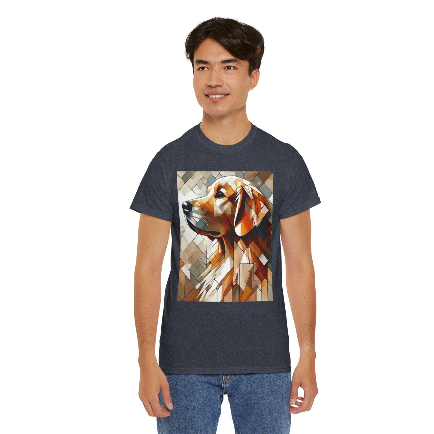 Dog Tee, Golden Retriever Cubist Design, Unisex LGBT Dog Lover Gift, Gay Graphic Top, Unisex Heavy Cotton T-shirt, 7 Colors
