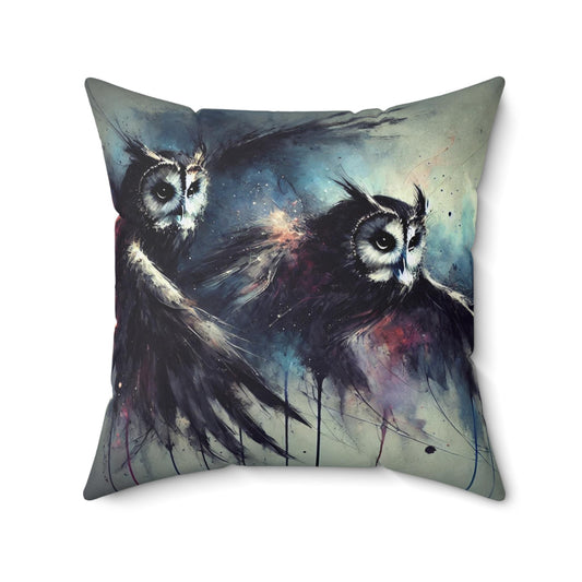 Pillow Modern Abstract Watercolor Dark Arts Owls Design, Posh Housewarming Gift, Soft Throw Pillow, Ethereal Upscale Wall & Office Decor