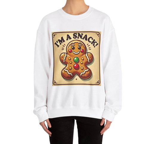 Funny Christmas Unisex Heavy Blend™ Sweatshirt, I'm a Snack Gingerbread Man, Fun Gift for Wife or Girlfriend