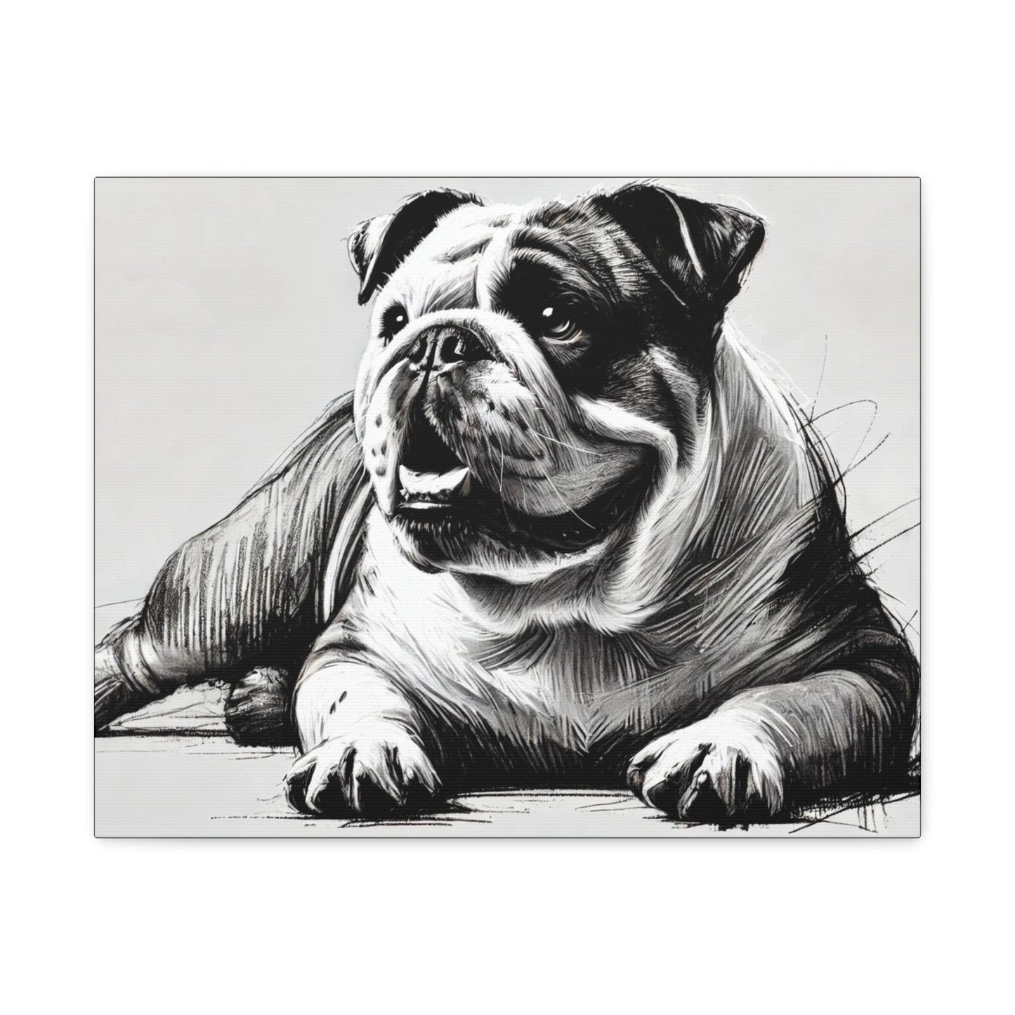 Bulldog Canvas, Original Charcoal Sketch Wall Art Home Decor, Matte Stretched Print, LGBT Housewarming Gift, Gay Bulldog Dog Lover