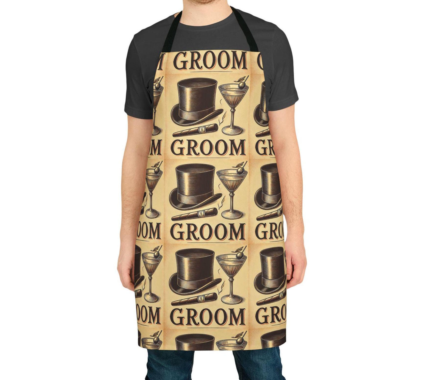 Groom Gift BBQ Apron, 5-Color Straps to Choose From, Wedding Gifts, Grilling, Kiss the Cook, Newlyweds