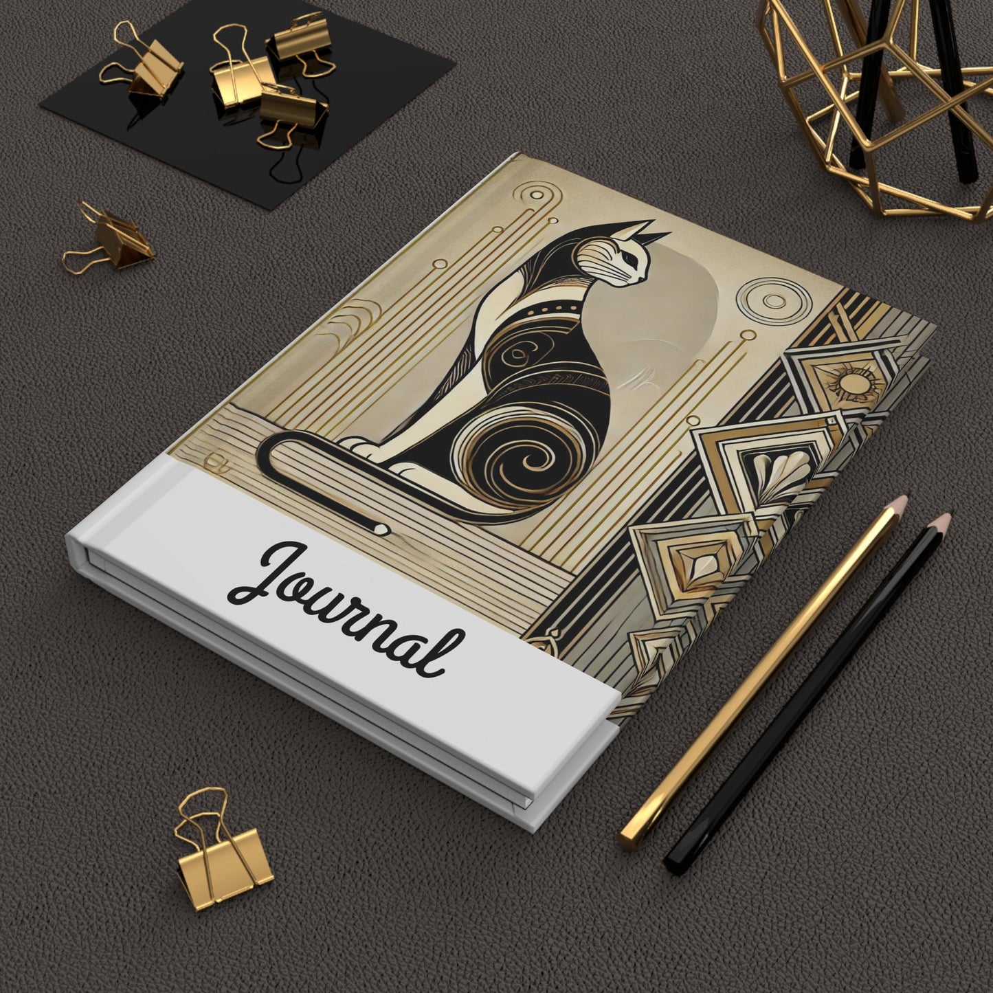 Cat Journal Hardcover - Vintage Art Deco Design - Book Lovers Gift, Retro Diary, Nature Journal, Literature Notebook