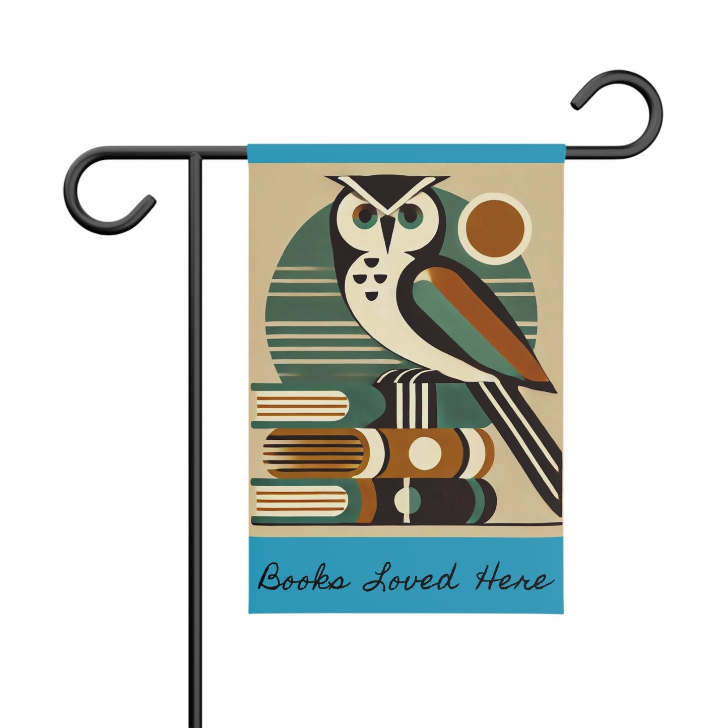 Garden Banner, Book Owl - Mid-Century Modern Theme, Nature Lovers Outdoor Flag Decor, Fall Yard Decoration, Garden Wall Art, Book Lover