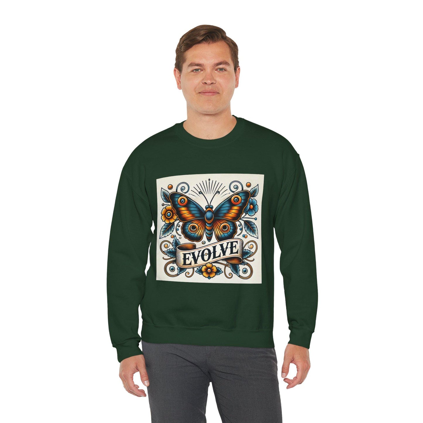Butterfly Vintage Tattoo Sweatshirt, EVOLVE Tattoo Design, Unisex Crewneck Jumper, Vintage Pullover, Gift for Tattoo Lover, Retro Style
