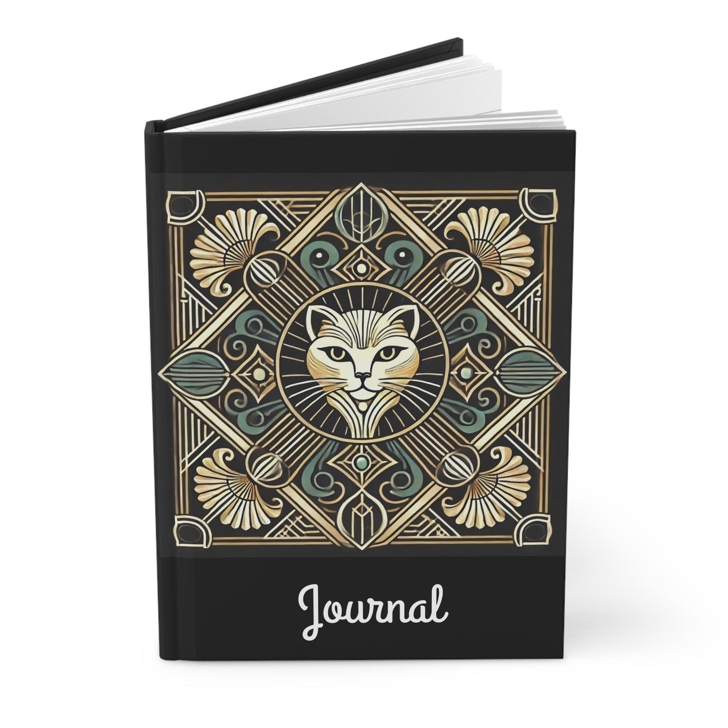 Cat Journal Hardcover - Vintage Art Deco Design - Book Lovers Gift, Retro Diary, Nature Journal, Literature Notebook