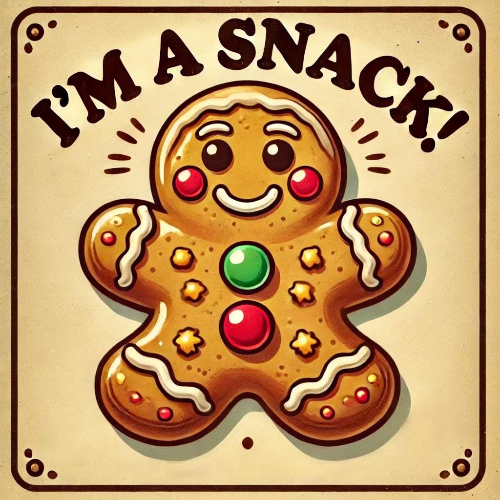 I'm a Snack Wrapping Paper, Funny Gift Wrap for Christmas Presents, Gingerbread Man