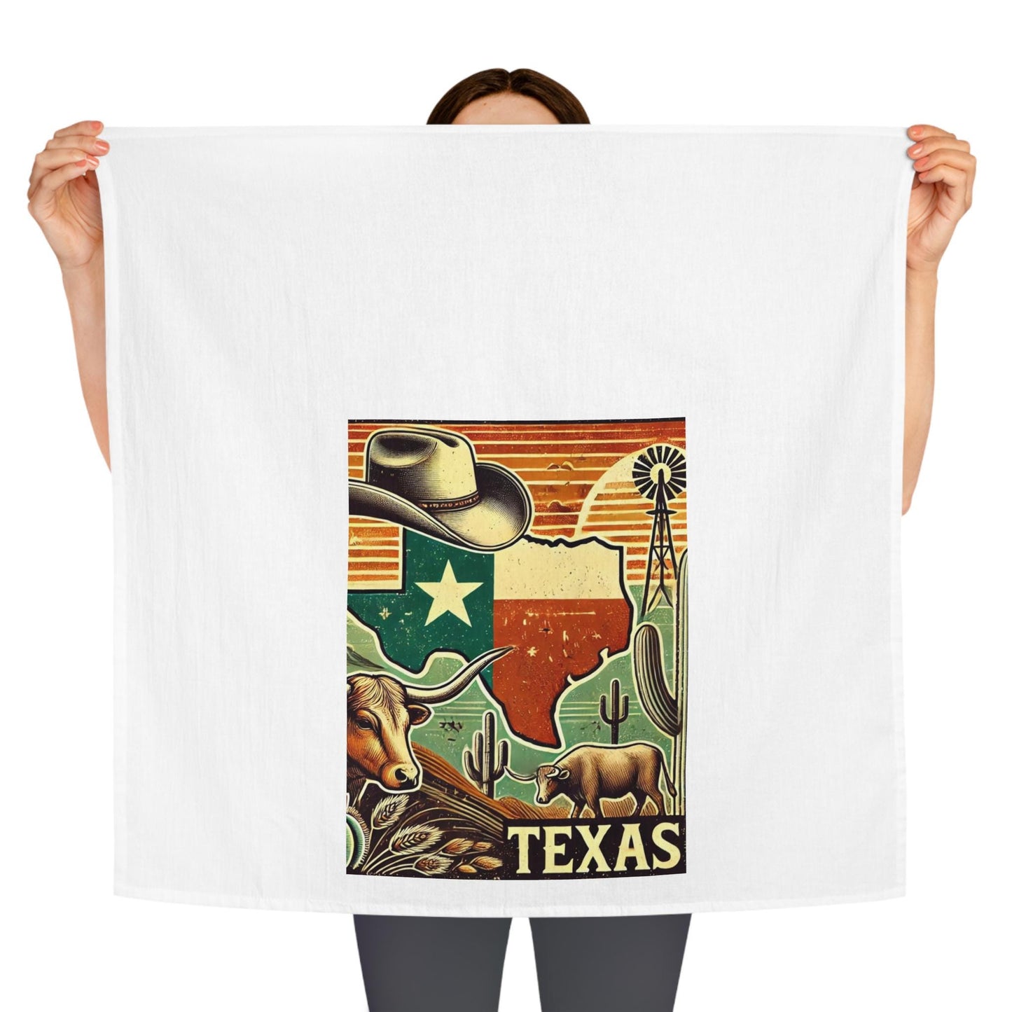Texas Tea Towel - Longhorn, Lone Star State, Rustic Decor Dish Towel, Texas Kitchen Towel, Farmhouse Tea Towel, Texas Gift