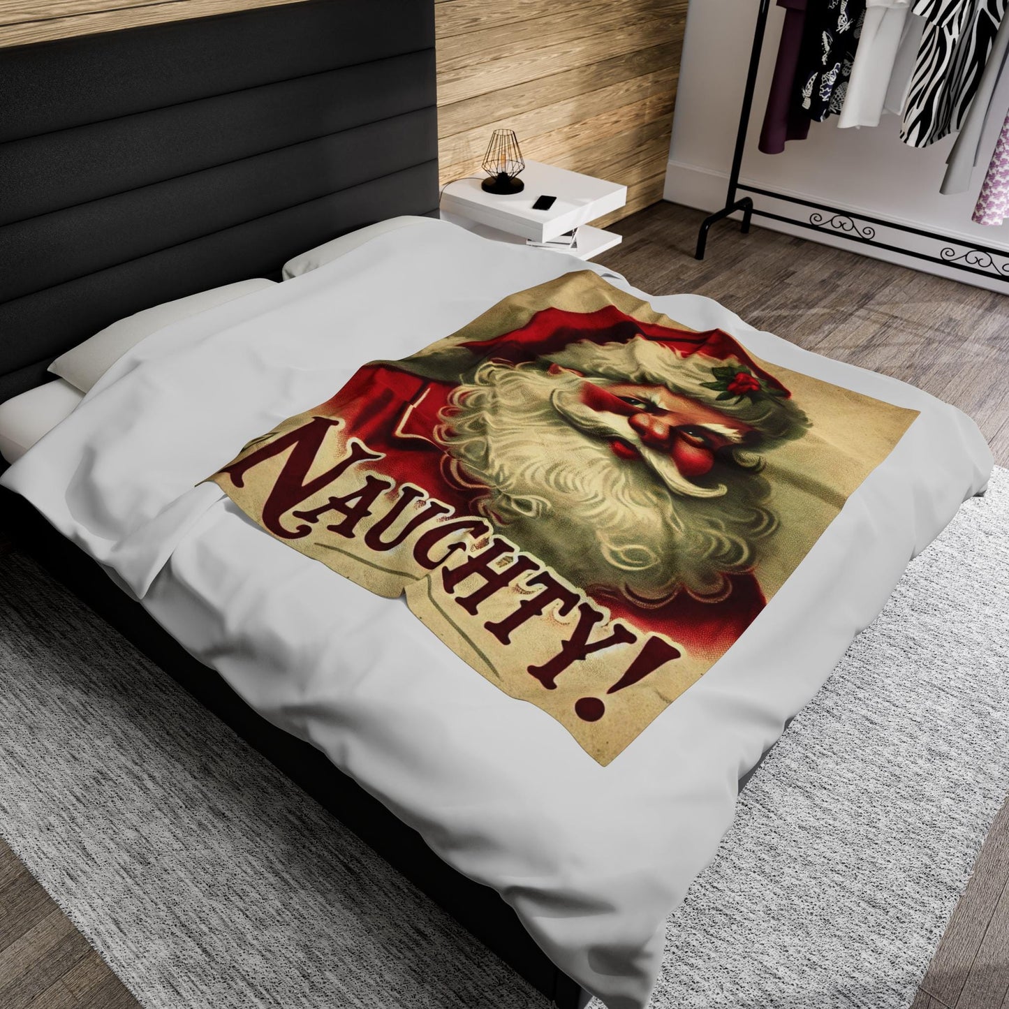 Naughty Plush Blanket, Santa Claus Design, Soft Fleece Throw, Housewarming Gift, Holiday Home Decor, Christmas Theme, Warm Bedding