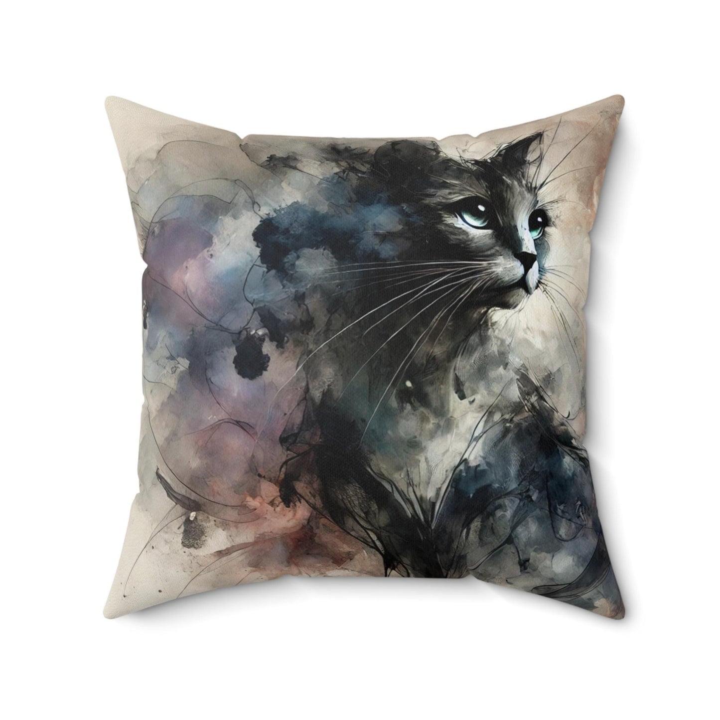 Pillow Modern Abstract Watercolor Cat 2 Design, Stylish Housewarming Gift, Soft Throw Pillow, Upscale Home & Office Decor, Cat Lover Gift