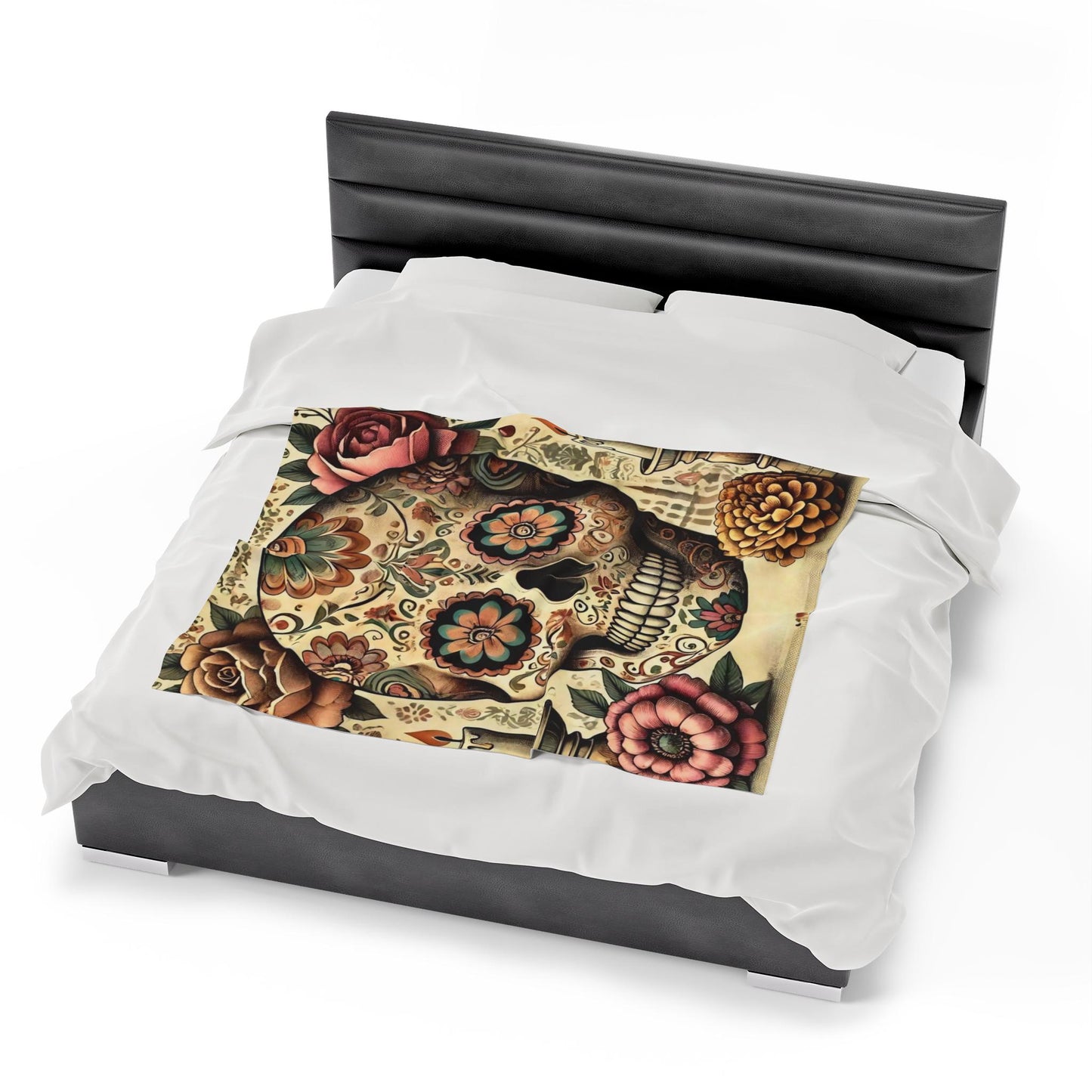 Plush Blanket, Day of the Dead, Sugar Skulls, Housewarming Gift, Soft Fleece Throw, Warm Bedding, Velveteen Blanket, Home Decor, Halloween