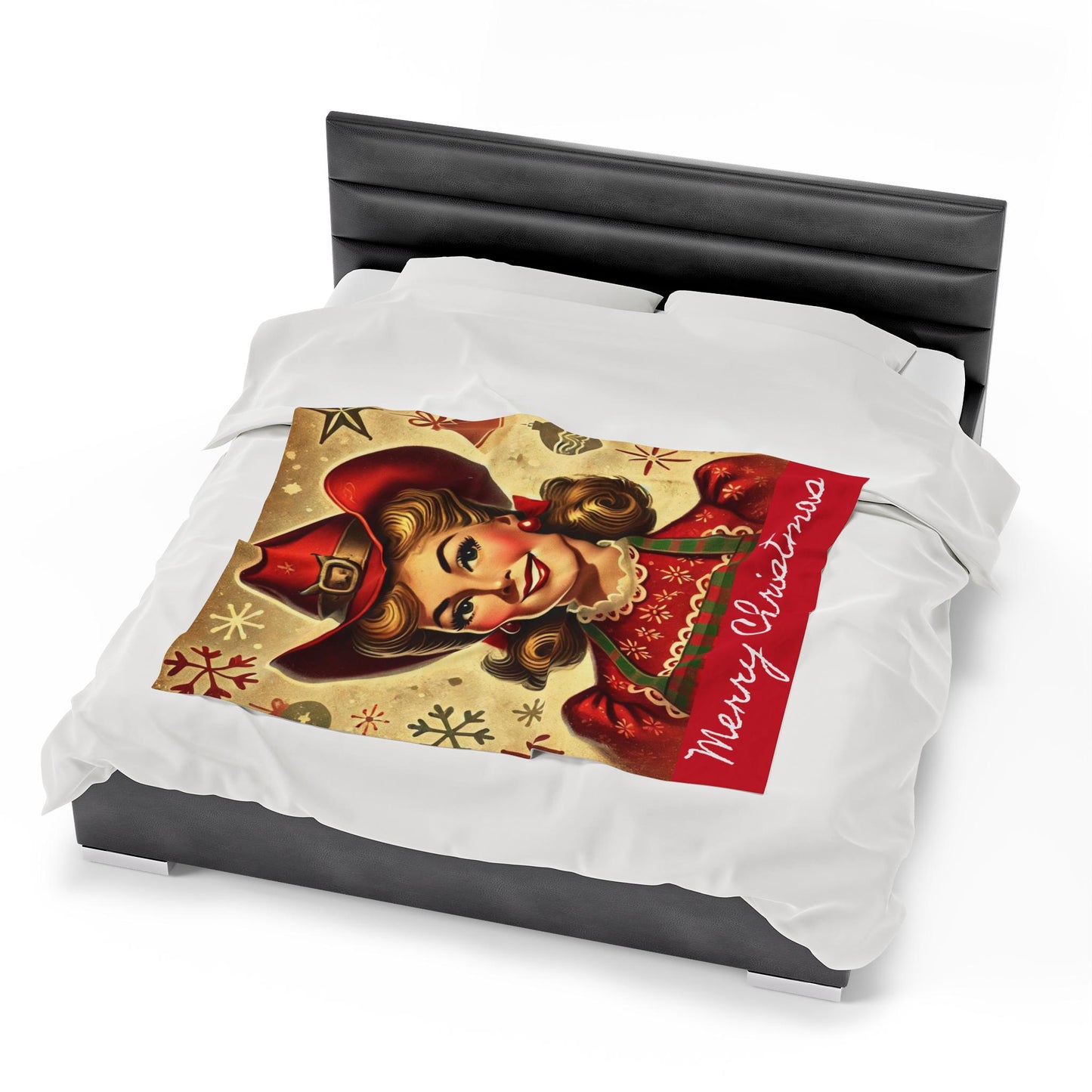 Plush Blanket, Cowgirl Mrs. Claus Design, Fleece Throw, Housewarming Gift, Holiday Home Decor, Rustic Country Christmas Theme, Warm Bedding