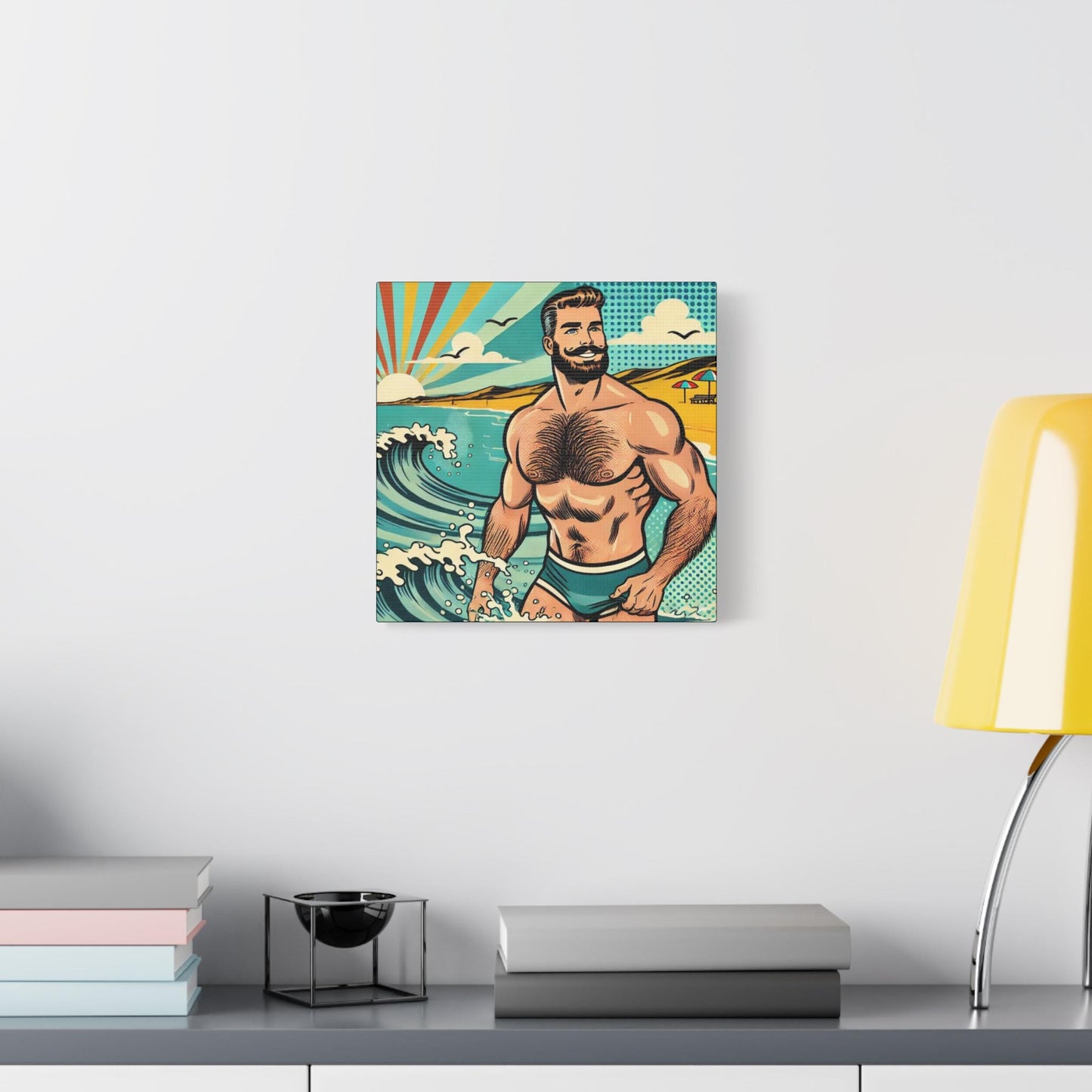 Beach Daddy Canvas Print, Bear Pop Art Design, Gay Wall Art, Modern Decor, LGBT Housewarming Gift, Water Sports Enthusiast, Matte Canvas