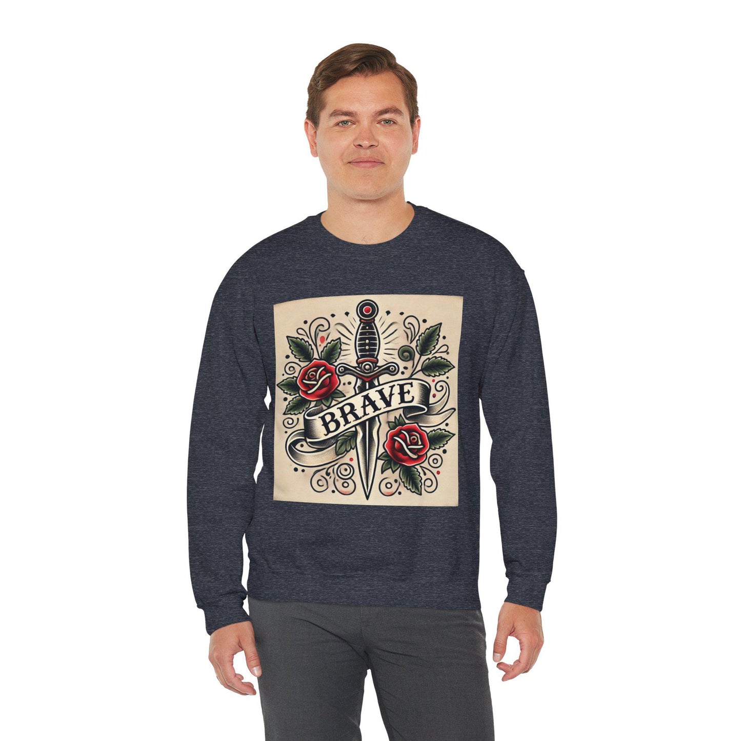 Vintage Tattoo Sweatshirt, BRAVE Tattoo Design, Unisex Crewneck Jumper, Vintage Pullover, Gift for Tattoo Lover, Retro Style