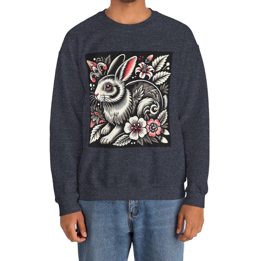 Rabbit Sweatshirt, Vintage Tattoo Design, Unisex Crewneck Jumper, Rabbit Pullover, Gift for Animal Lover, Retro Style, Rabbit Mom
