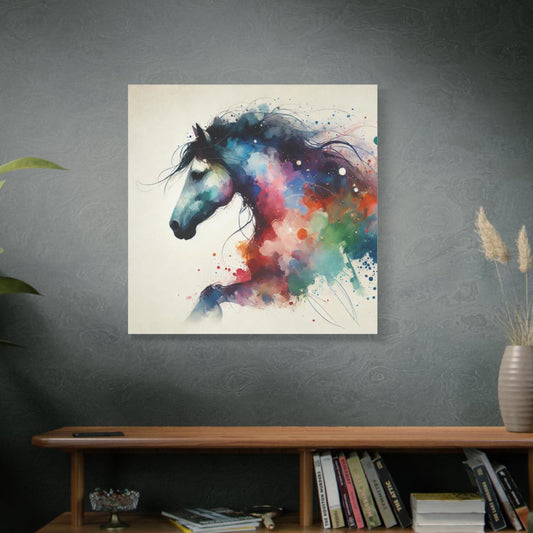 Modern Canvas Print, Abstract Watercolor Bright Horse Portrait, Stylish Housewarming Gift, Matte Canvas Wall Art, Stately Animal Lover Decor