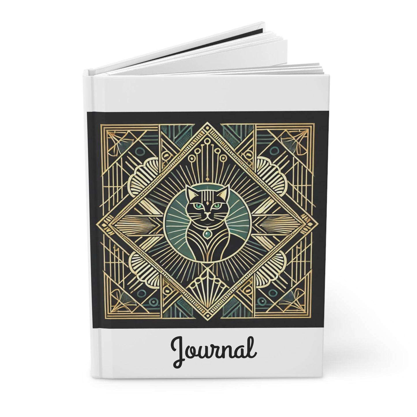 Cat Journal Hardcover - Vintage Art Deco Design - Book Lovers Gift, Retro Diary, Nature Journal, Literature Notebook