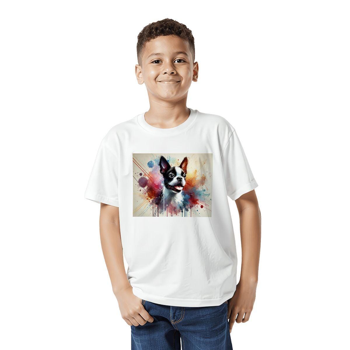 Kids Tee, Fun Boston Terrier Youth T-Shirt, Unique Birthday Gift, Casual Vacation Wear, Original Art Tee, Kid's Fashion, Back To School