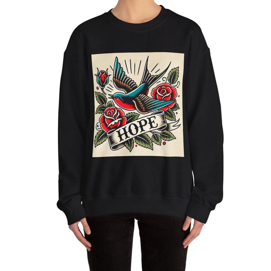 Vintage Tattoo Sweatshirt, HOPE Tattoo Design, Unisex Crewneck Jumper, Vintage Pullover, Gift for Tattoo Lover, Retro Style