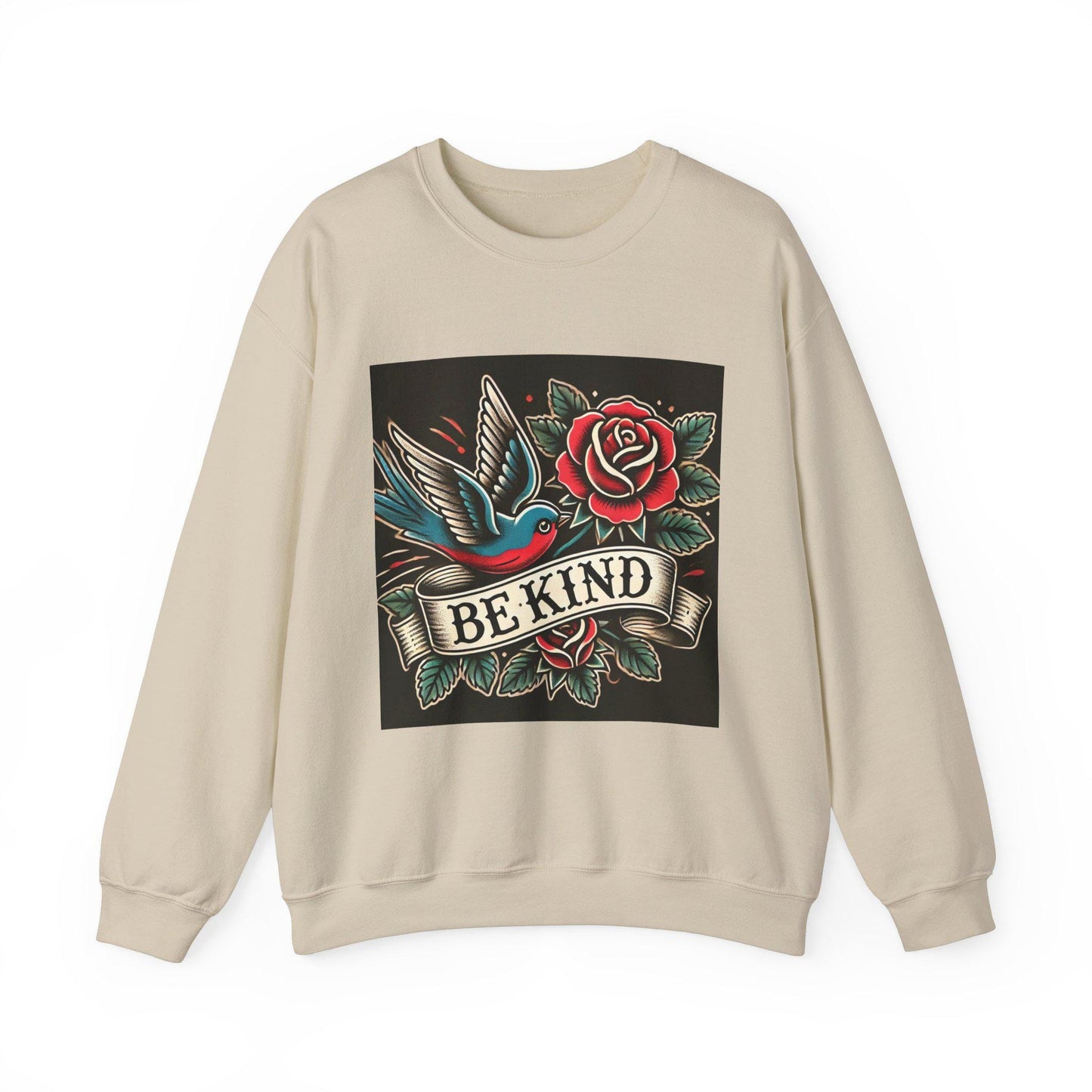 Vintage Tattoo Sweatshirt, BE KIND Tattoo Design, Unisex Crewneck Jumper, Vintage Pullover, Gift for Tattoo Lover, Retro Style