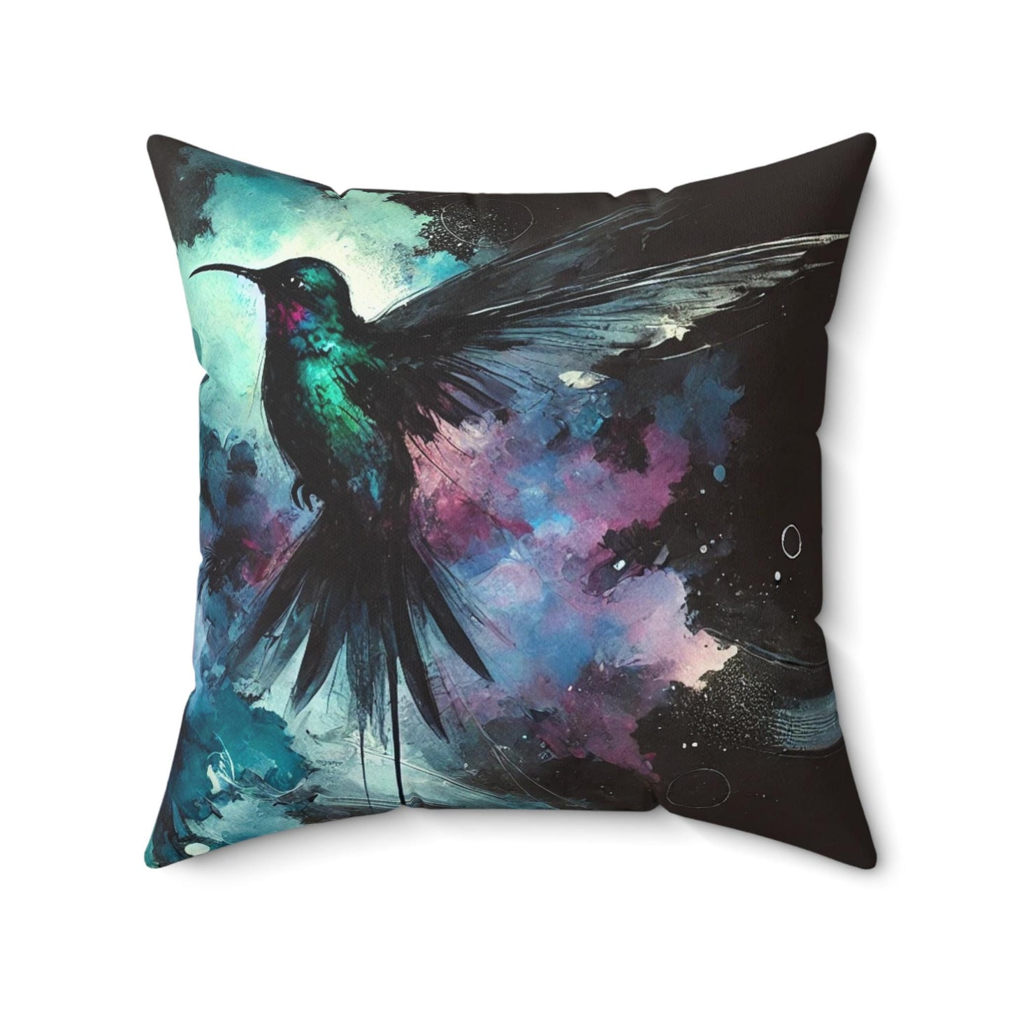 Pillow Modern Abstract Watercolor NightBird 2 Hummingbird Art Design, Posh Housewarming Gift, Soft Throw Pillow, Ethereal Upscale Wall Decor