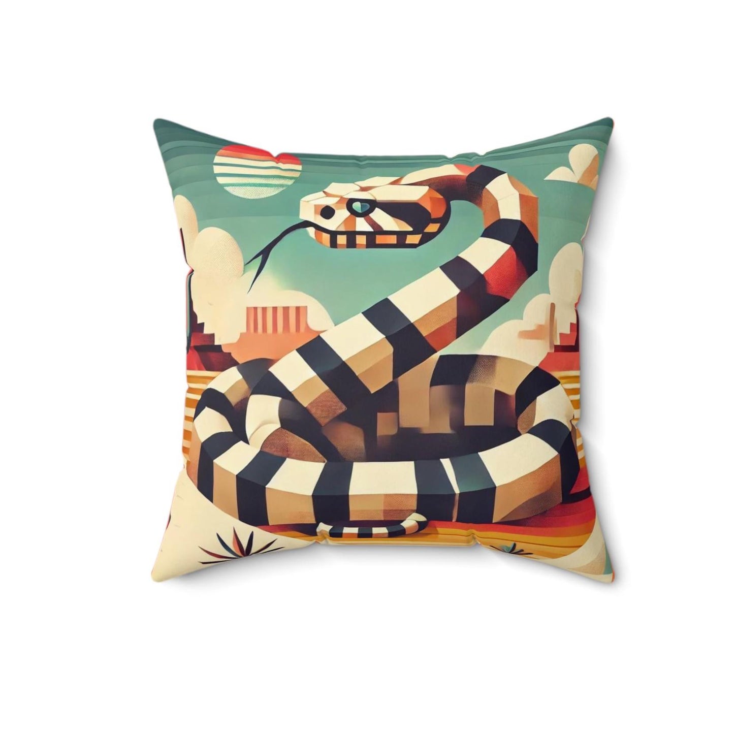Square Pillow Modern Southwestern Rattlesnake Design, Housewarming Gift, Retro Rustic Charm, Soft Throw Pillow, Home Decor, Art Lover Gift