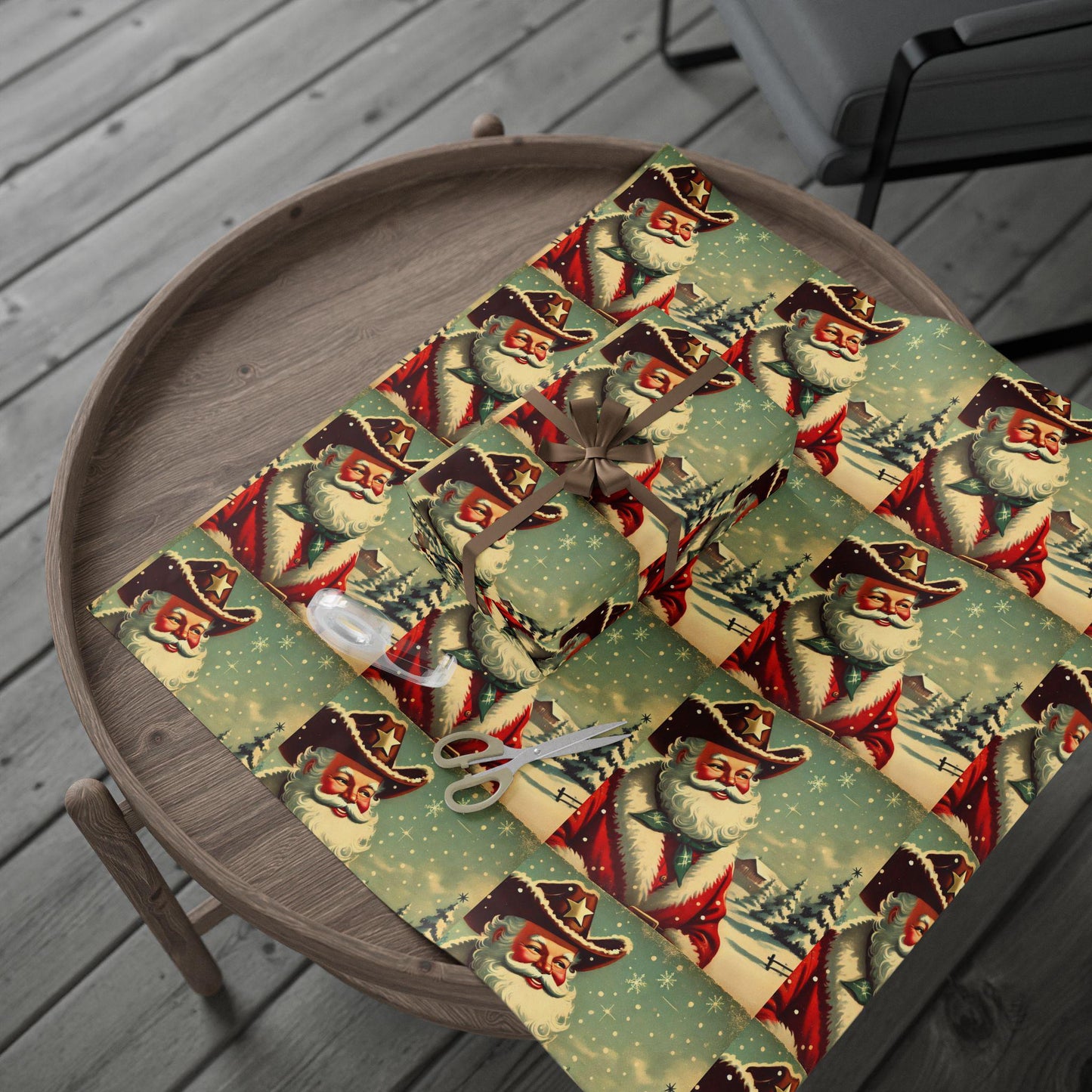 Cowboy Santa Wrapping Paper, Gift Wrap for Christmas Presents, Country Holidays