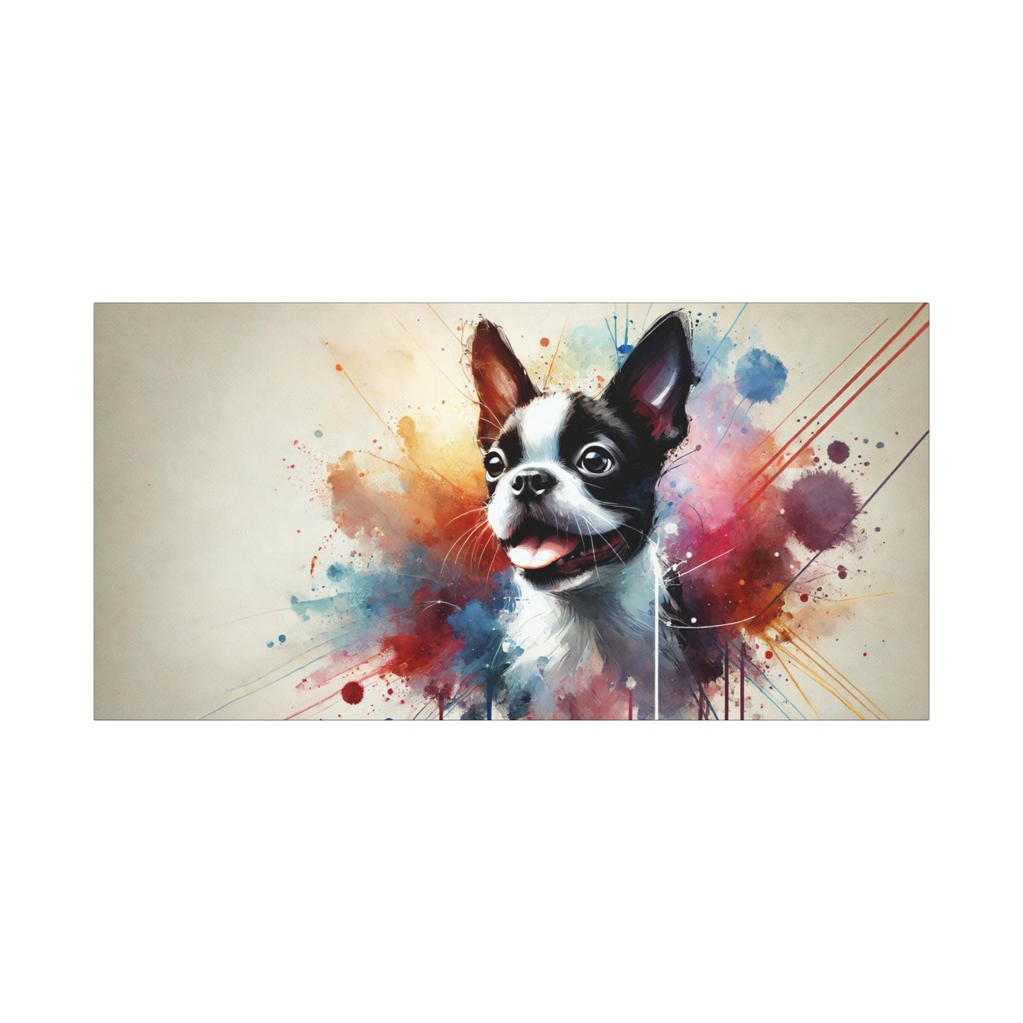Canvas Print Boston Terrier Modern Watercolor Portrait, LGBT Housewarming Gift, Gay Boston Lover, Matte Stretched Wall Art, 7 Sizes