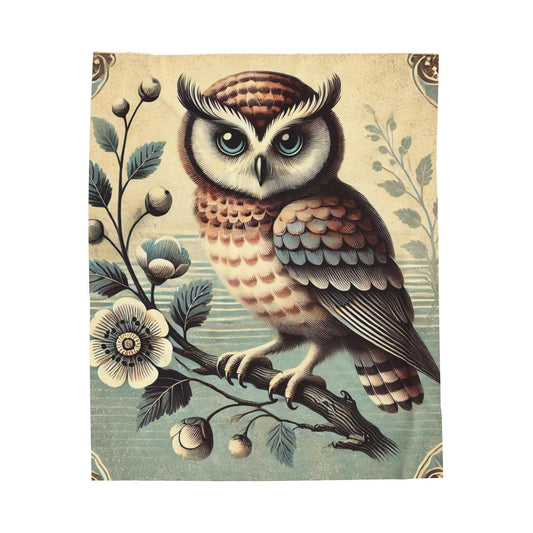 Velveten Blanket, Owl Mid-Century Modern Vibe, Vintage Charm, Cozy Owl Lover Throw, Home Decor Accent, Unique Gift Idea for Animal Lovers,