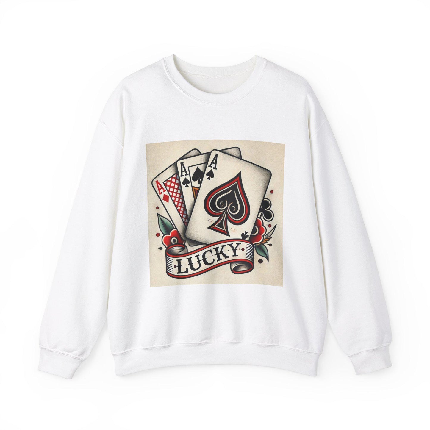 Vintage Tattoo Sweatshirt, LUCKY Tattoo Design, Unisex Crewneck Jumper, Vintage Pullover, Gift for Tattoo Lover, Retro Style