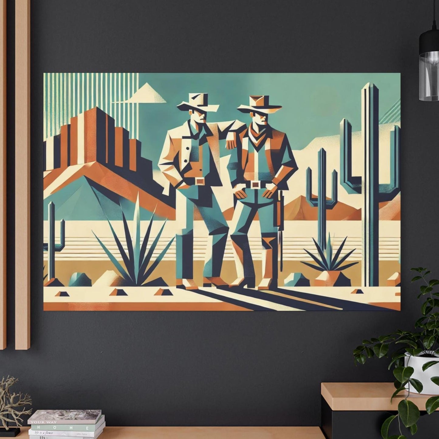 Original Modern Cubist Southwestern Canvas Print, Matte Stretched Art, 7 Sizes Available, Wall Decor, Landscape Painting, Home Office Decor