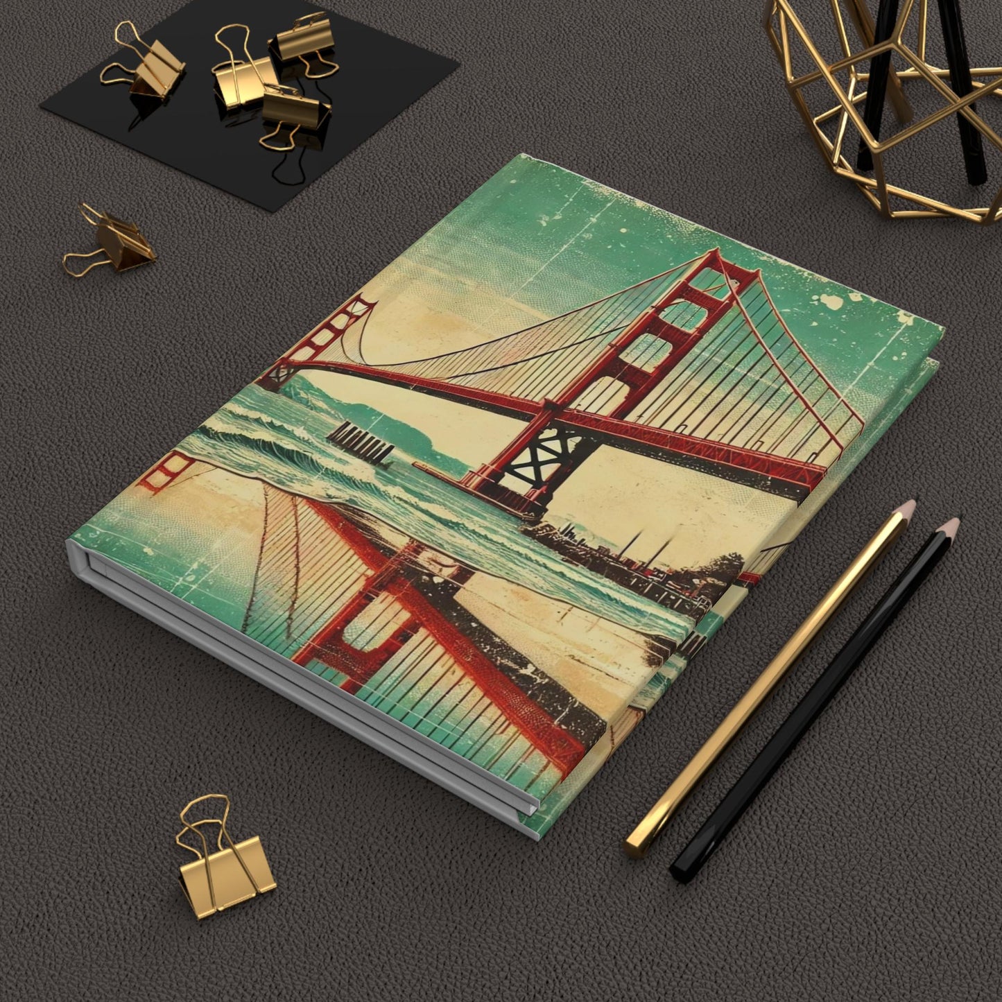 Journal San Francisco Hardcover, Vintage Charm Notebook, Books Lovers Gift, Retro Diary, Golden Gate Bridge Journal, Literature Enthusiast