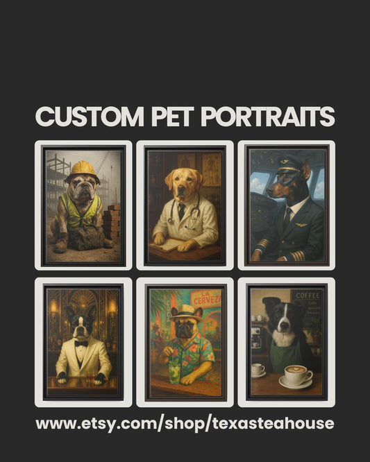 Custom Pet Portrait Painting Canvas Print - Dog Lover Themed Wall Artwork, Unique Home Decor, Birthday or Christmas Present, 12 Custom Sizes