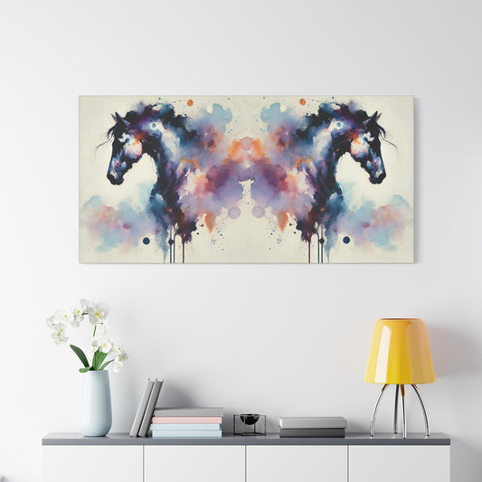 Matte Canvas Print, Original Abstract Watercolor Mirrored Horse Landscape Portrait, Matte Stretched Wall Art, 7 Sizes, Stately Home Decor