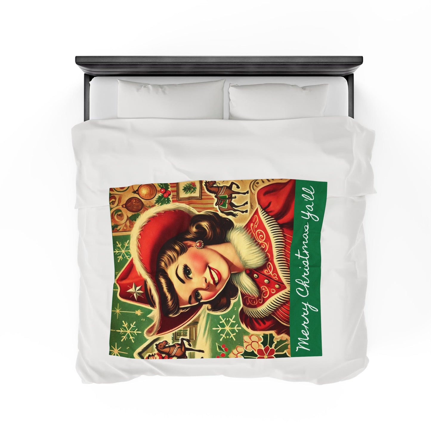 Plush Blanket, Cowgirl Mrs. Claus Design, Fleece Throw, Housewarming Gift, Holiday Home Decor, Rustic Country Christmas Theme, Warm Bedding