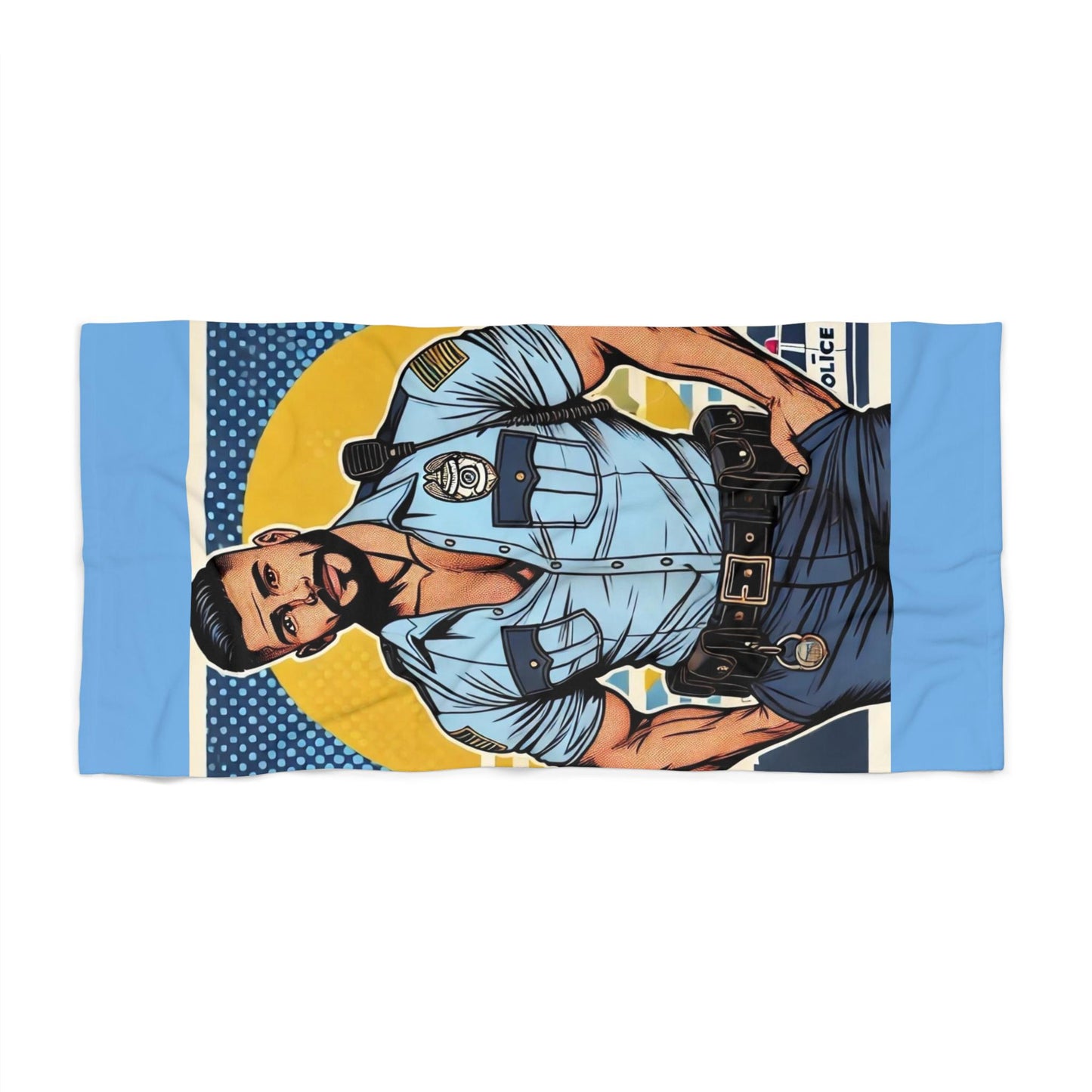 Beach Towel, Policeman Daddy Vintage Pop Art Design, LGBT Housewarming Gift, Gay Daddy Lover, Retro Charm, Soft Pool Towel, Cop Rough Trade