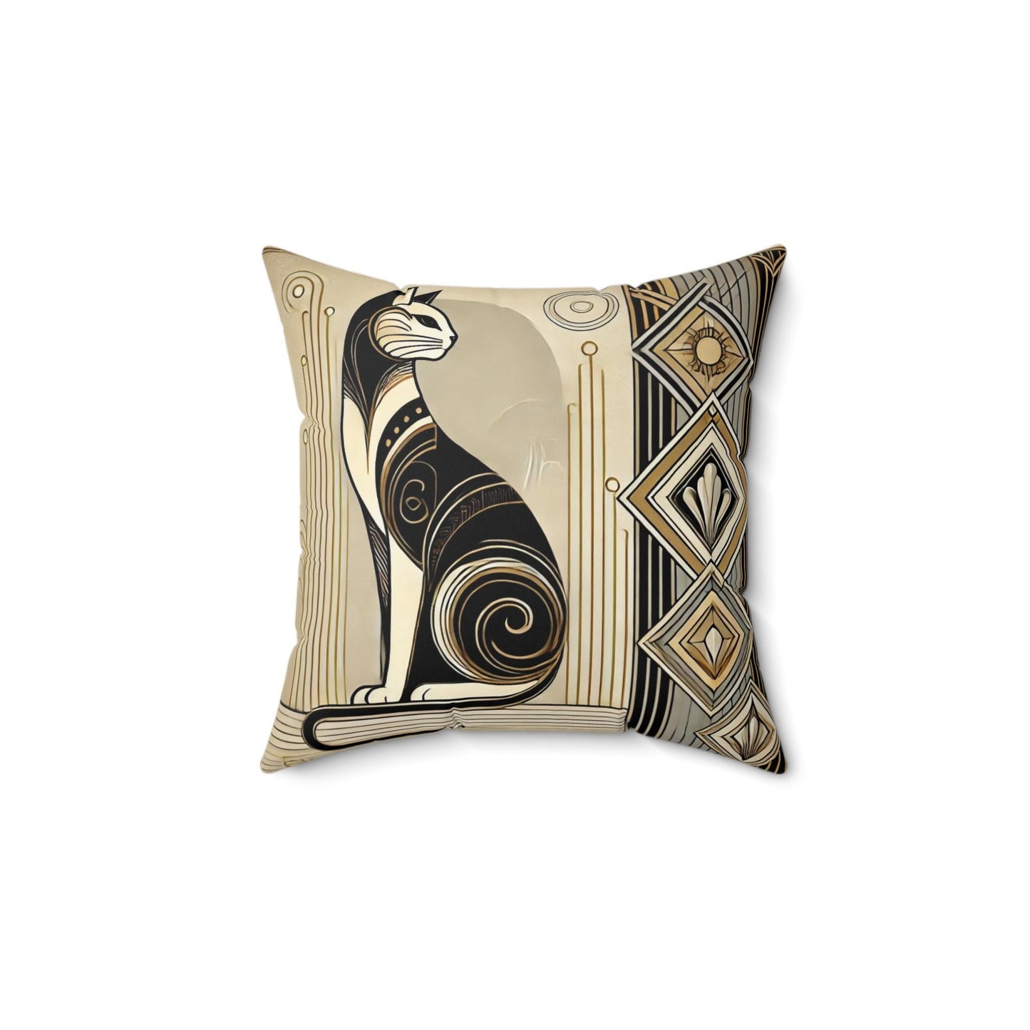Art Deco Square Pillow, Vintage Cat Design, Retro Charm, Housewarming Gift, Spun Polyester Cover, Gift for Cat or Art Lover, Throw Pillow