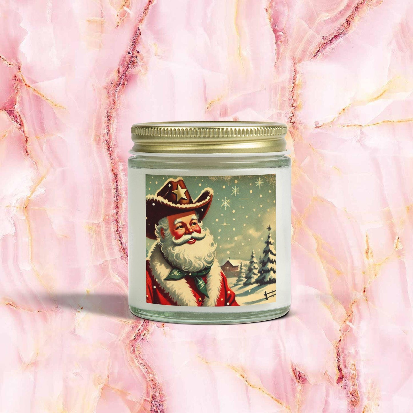 Cowboy Christmas Gift Scented Candles, Coconut Apricot Wax (4oz), Holiday Gifts, Country Santa Claus