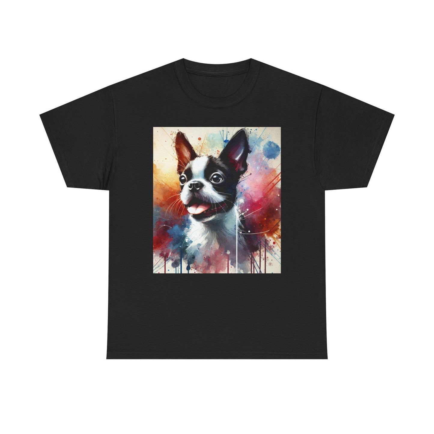Dog Tee, Boston Terrier Puppy Watercolor Design, Unisex LGBT Boston Dog Lover Gift, Gay Graphic Top, Unisex Heavy Cotton T-shirt, 7 Colors
