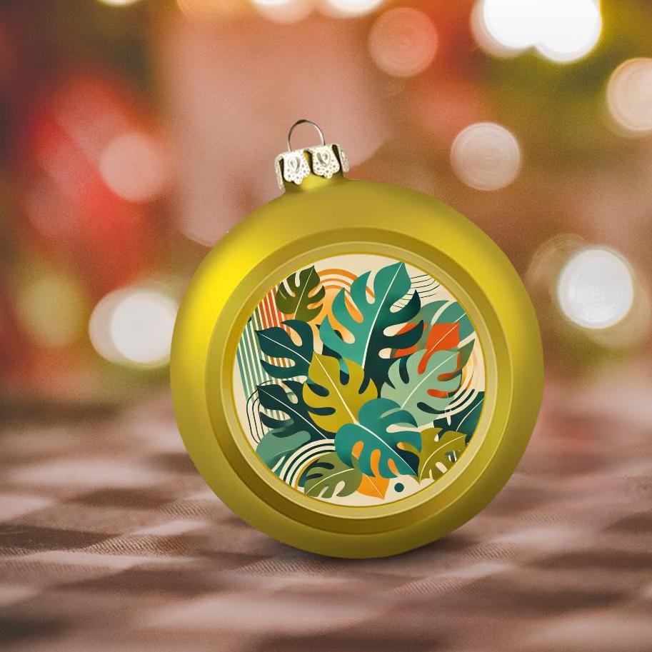 Ornament Set of 2 or 4, Festive Holiday Decor, Christmas Ball Decoration, Custom Mid-Century Modern Monstera Design, Unique Plant Lover Gift