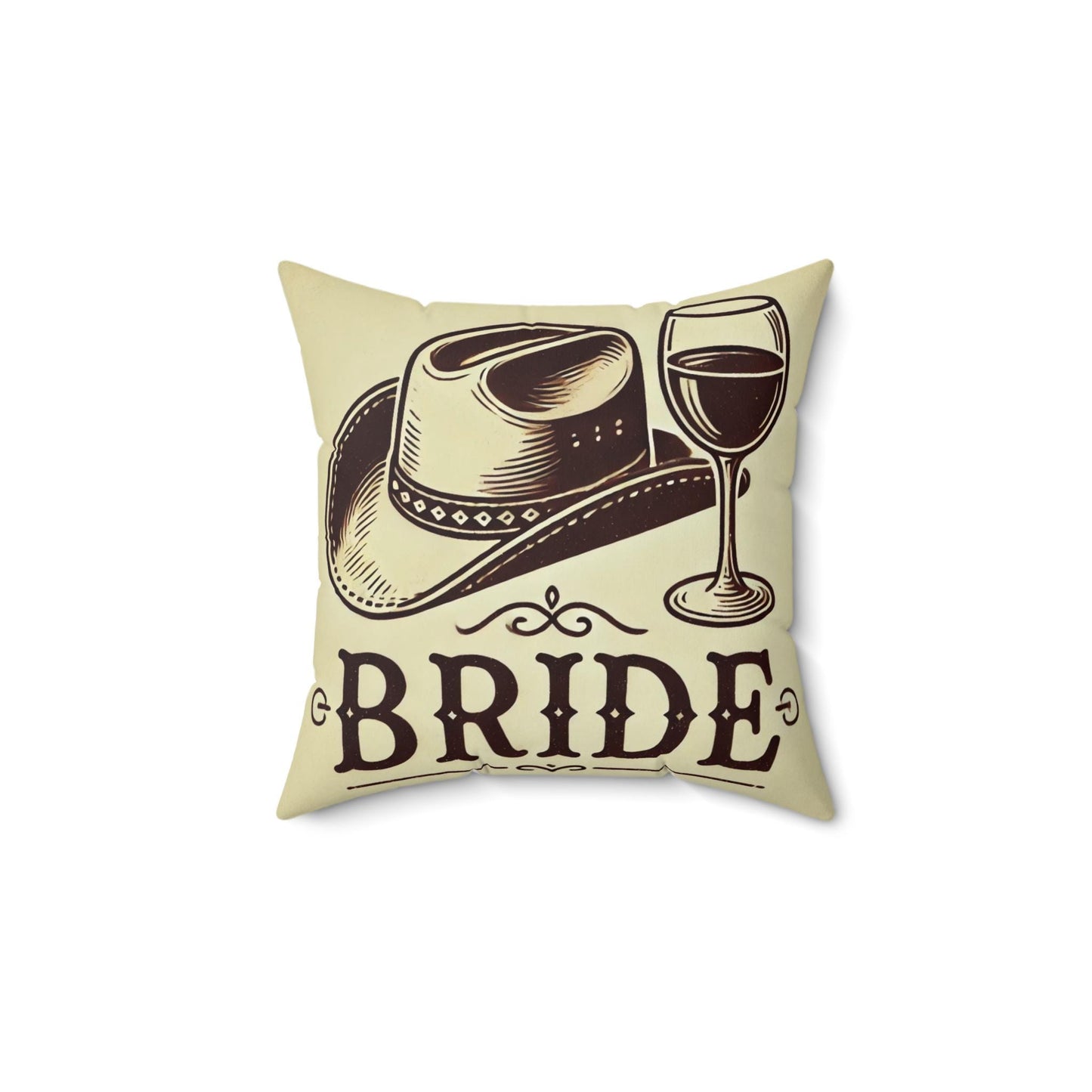 Bride Gift Square Pillow (14"x14"), Cowgirl Bride, Best Gifts for Bridal Shower, Wine Lover