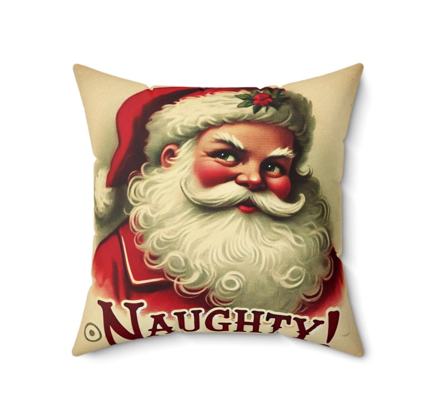 Christmas Throw Pillow Naughty Santa (14"x14" Square), Holiday Home Decor, Funny Christmas Gifts