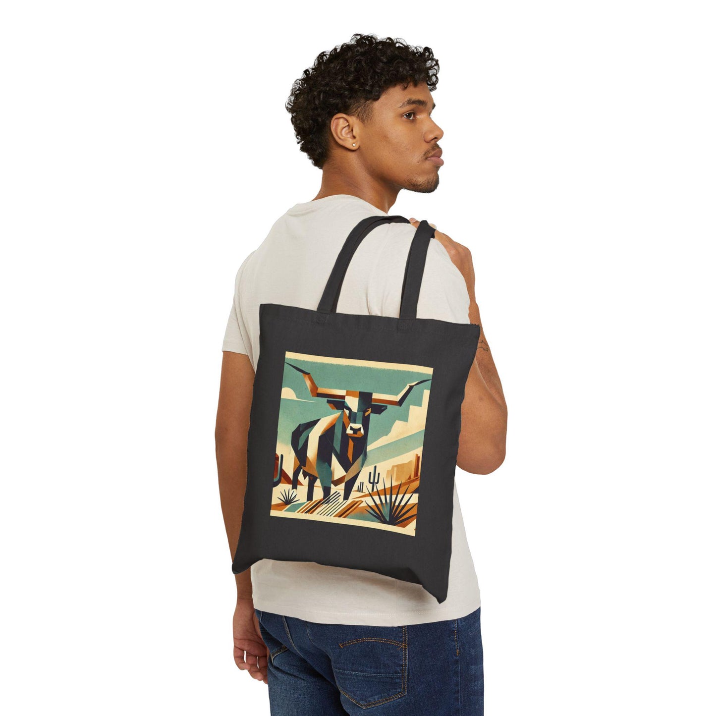 Canvas Tote Bag, Modern Southwestern Texas Longhorn Design, LGBT Eco-Friendly Bag, Queer Book Lover Gift, Reusable Shopping Bag, Gay Gift