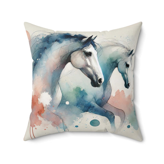 Pillow Modern Abstract Watercolor Running Horses Design, Housewarming Gift, Soft Throw Pillow, Ethereal Art Charm, Sophisticated Home Decor