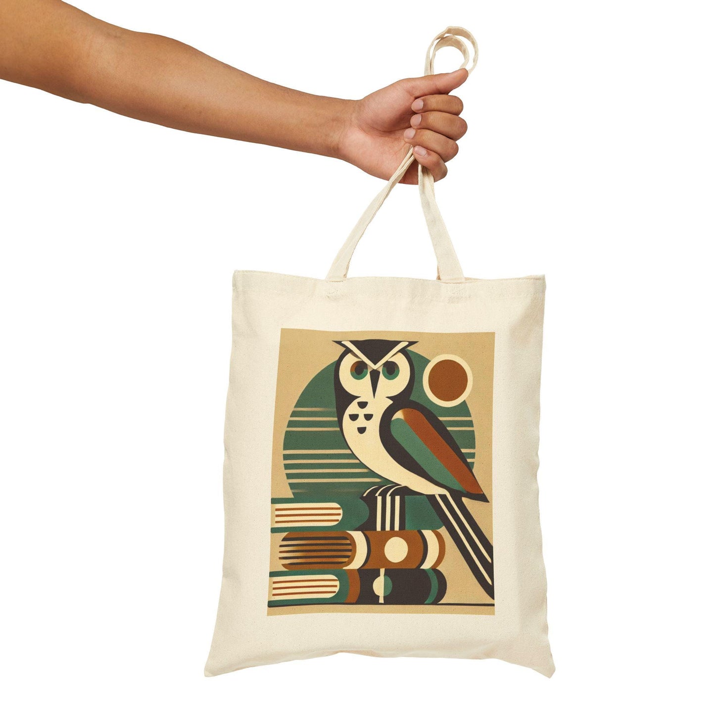 Mid-Century Modern Owl Cotton Canvas Tote Bag - Owl Lover Gift, Retro Shoulder Bag, Owl Shopping Bag, Vintage Tote, Book Lover