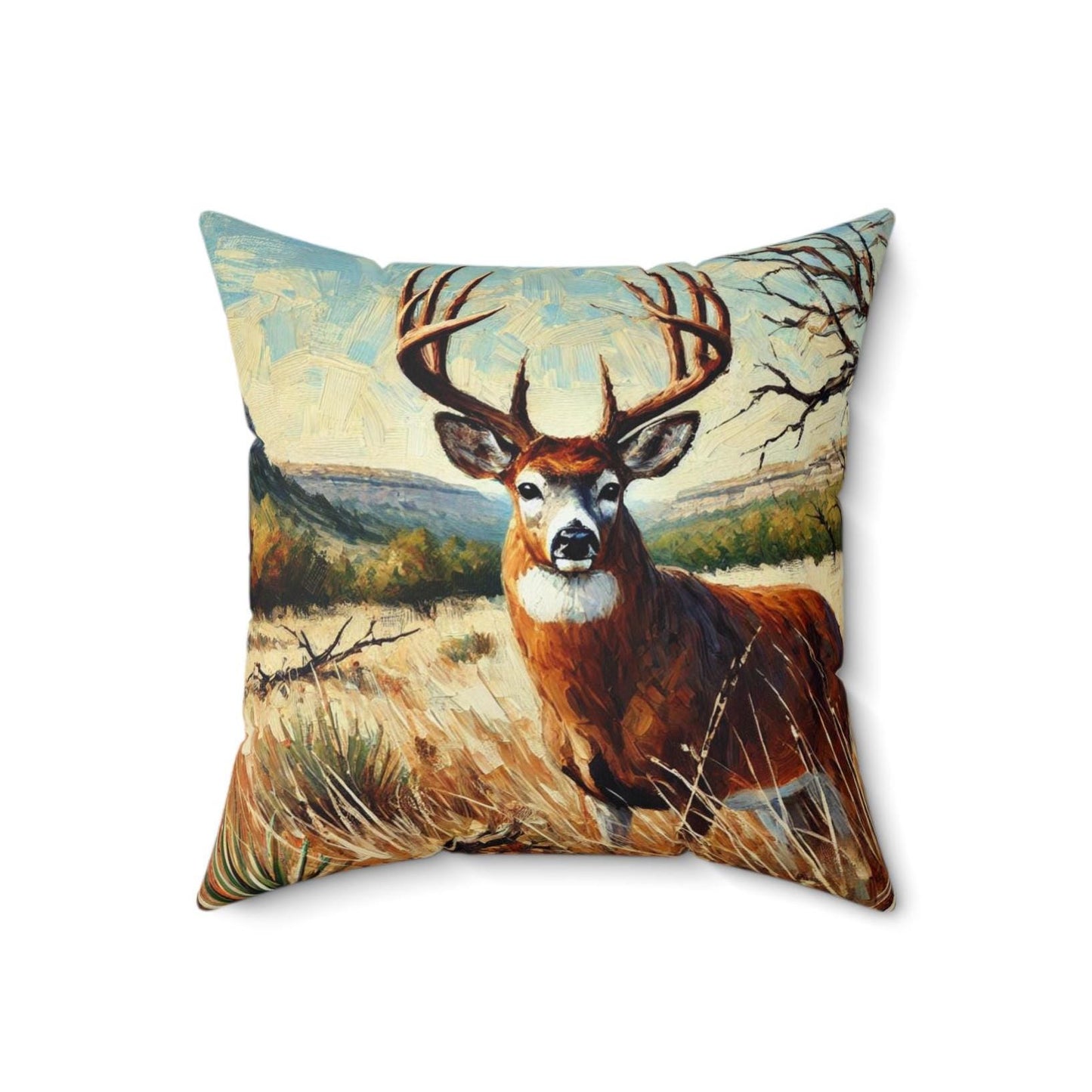 Square Pillow Modern Texas Hill Country Deer Design, Housewarming Gift, Retro Rustic Charm, Soft Throw Pillow, Home Decor, Art Lover Gift