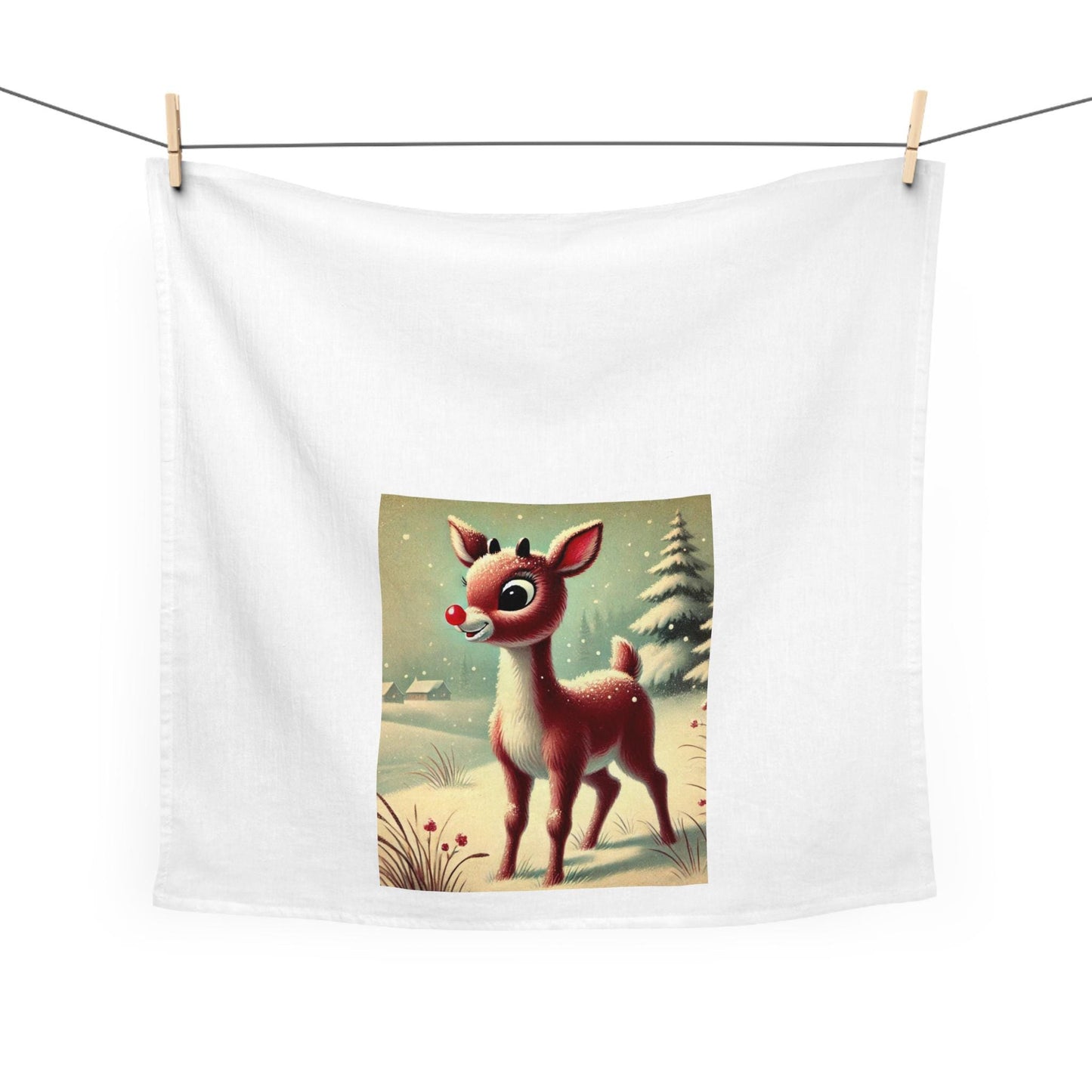 Holiday Tea Towel - Rudolph, Nostalgic Decor Dish Towel, Winter Kitchen Towel, Farmhouse Tea Towel, Christmas Gift