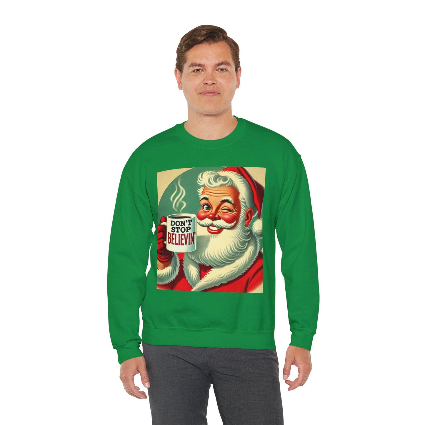 Funny Christmas Unisex Heavy Blend™ Crewneck Sweatshirt, Don't Stop Believin' Santa, Rock and Roll Gift