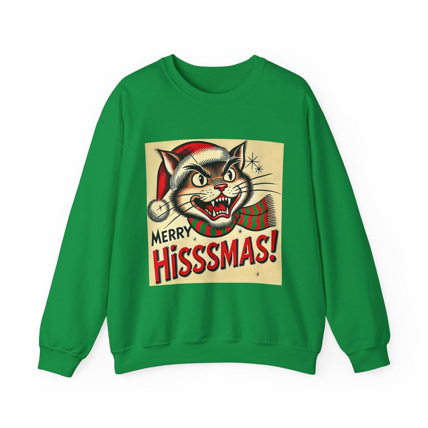 Funny Christmas Cat Unisex Heavy Blend™ Crewneck Sweatshirt, Merry HIsssmas, Cat Lovers Gift, Cat Parents